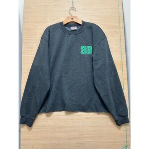 Bayside Vintage Cropped Sweatshirt Mens XL Gray Made in USA 98 Patch Raw Hem